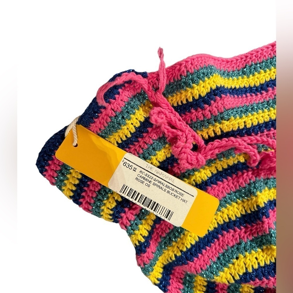 Rose Camine NWT multi coloured striped Crochet  Summer Bucket Hat - Picture 3 of 5